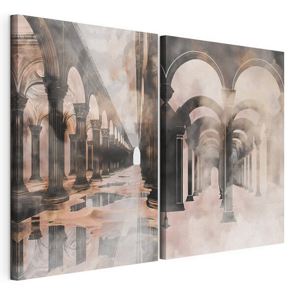 Impression sur toile modulaire Impression sur toile modulaire Collage représentant un couloir avec des colonnes et une flaque d'eau (UGS : m30830)