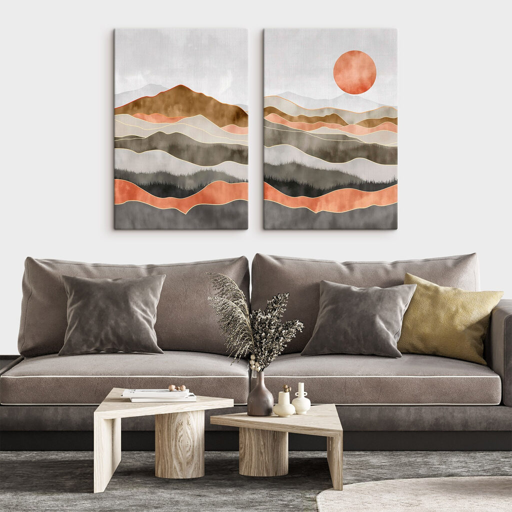 Painting of hills and sun Painting of hills and sun