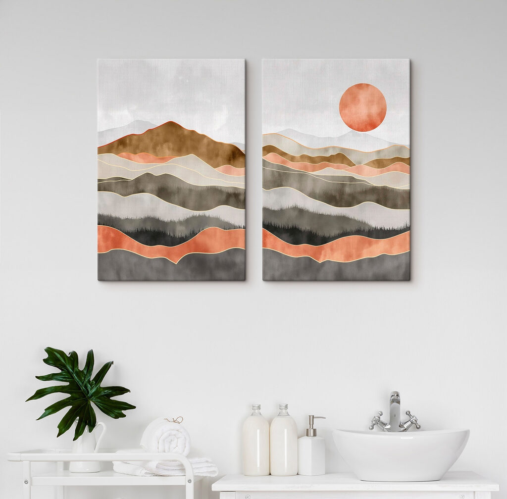 Painting of hills and sun Painting of hills and sun
