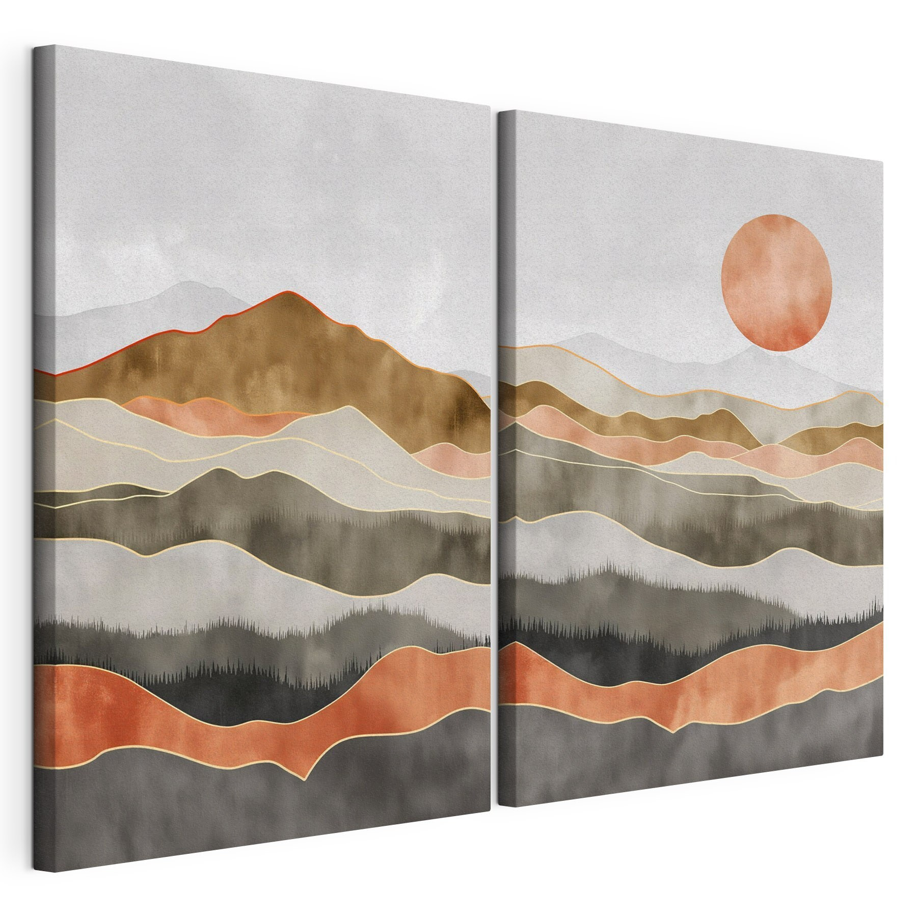 Painting of hills and sun Painting of hills and sun