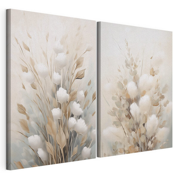 Impression sur toile modulaire Peinture représentant des fleurs et des feuilles