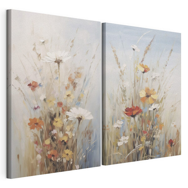 Peinture représentant des fleurs dans un champ Impression sur toile modulaire Peinture représentant des fleurs dans un champ