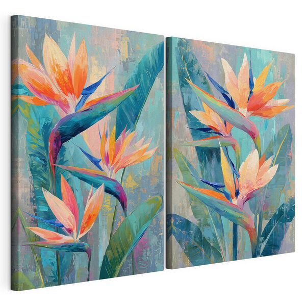Impression sur toile modulaire Peinture représentant des fleurs et des feuilles