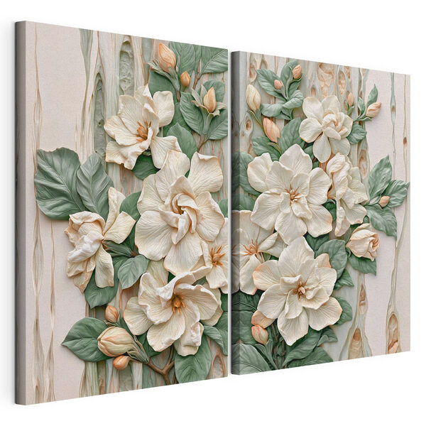 Collage de fleurs et de feuilles Impression sur toile modulaire Collage de fleurs et de feuilles