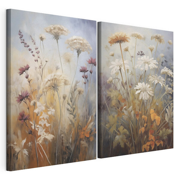 Peinture représentant des fleurs et de l'herbe Impression sur toile modulaire Peinture représentant des fleurs et de l'herbe