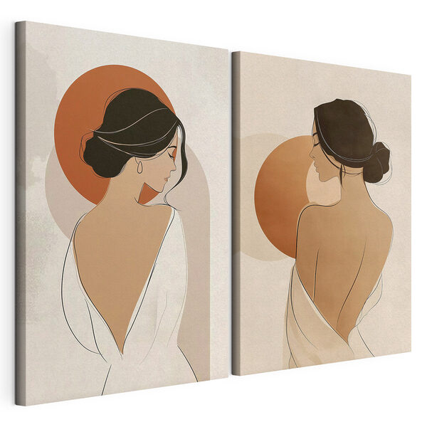 Femme vêtue d'une robe blanche et d'une robe marron Impression sur toile modulaire Femme vêtue d'une robe blanche et d'une robe marron