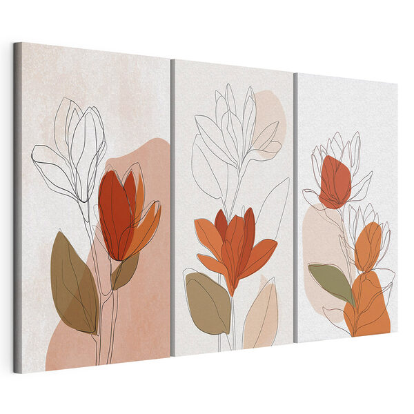 Dessin de fleurs avec des feuilles Impression sur toile modulaire Dessin de fleurs avec des feuilles