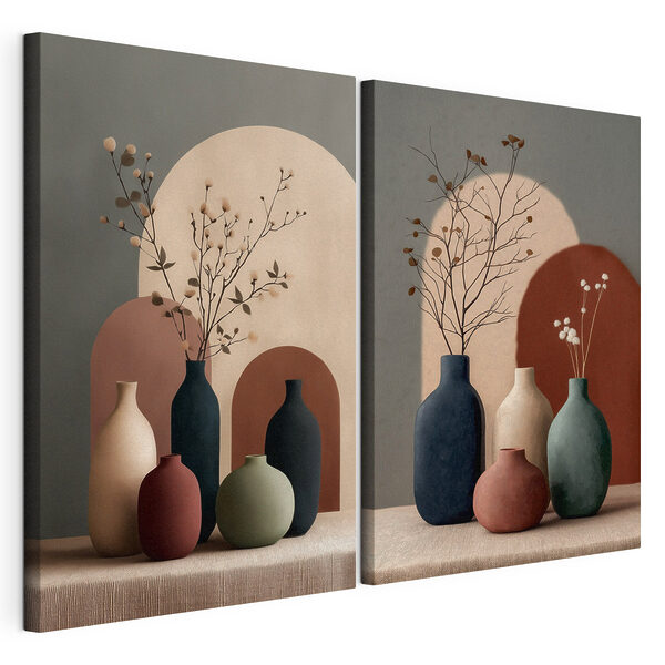Ensemble de vases contenant des fleurs Impression sur toile modulaire Ensemble de vases contenant des fleurs