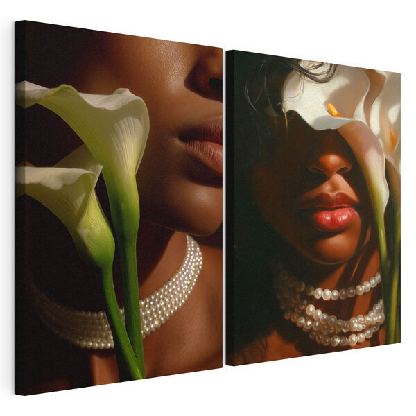 Impression sur toile modulaire Femme avec des fleurs et des colliers