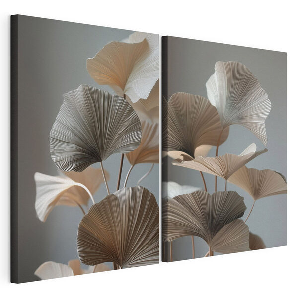 Élégantes feuilles en papier aux teintes douces Impression sur toile modulaire Élégantes feuilles en papier aux teintes douces