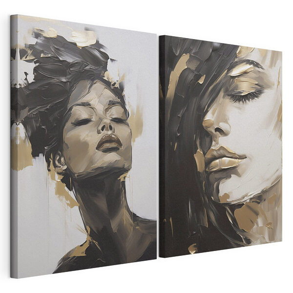 Collage représentant le visage d'une femme et peinture représentant le visage d'une femme Impression sur toile modulaire Collage représentant le visage d'une femme et peinture représentant le visage d'une femme