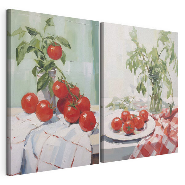 Impression sur toile modulaire Tableau représentant des tomates sur une table