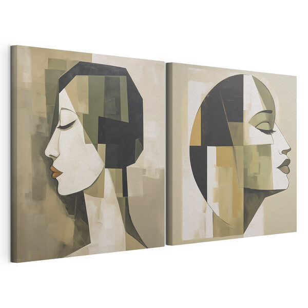 Deux tableaux représentant la tête d'une personne Impression sur toile modulaire Deux tableaux représentant la tête d'une personne