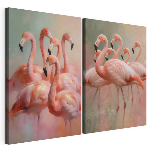 Groupe de flamants roses rassemblés Impression sur toile modulaire Groupe de flamants roses rassemblés