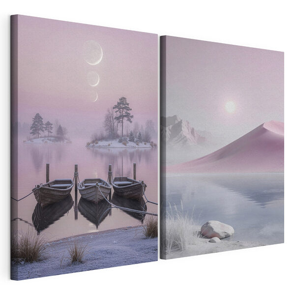 Deux bateaux sur un lac Impression sur toile modulaire Deux bateaux sur un lac