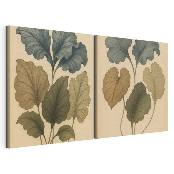Des feuilles délicates aux teintes douces Impression sur toile modulaire Des feuilles délicates aux teintes douces