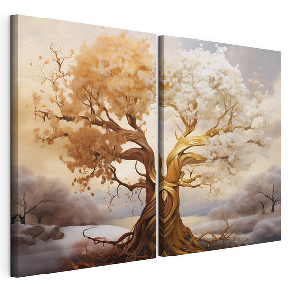 Arbre aux feuilles blanches et jaunes Impression sur toile modulaire Arbre aux feuilles blanches et jaunes