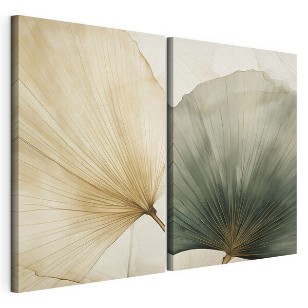Impression sur toile modulaire Des feuilles délicates aux teintes douces