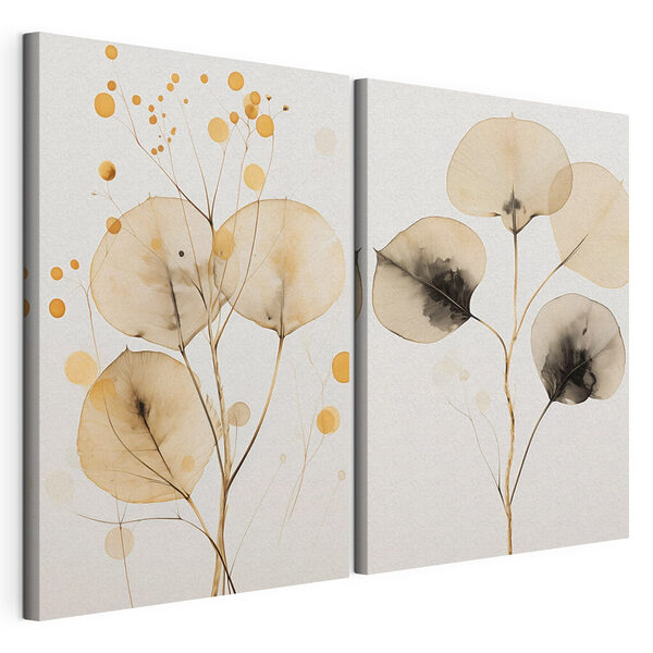 Impression sur toile modulaire Des feuilles délicates aux teintes douces