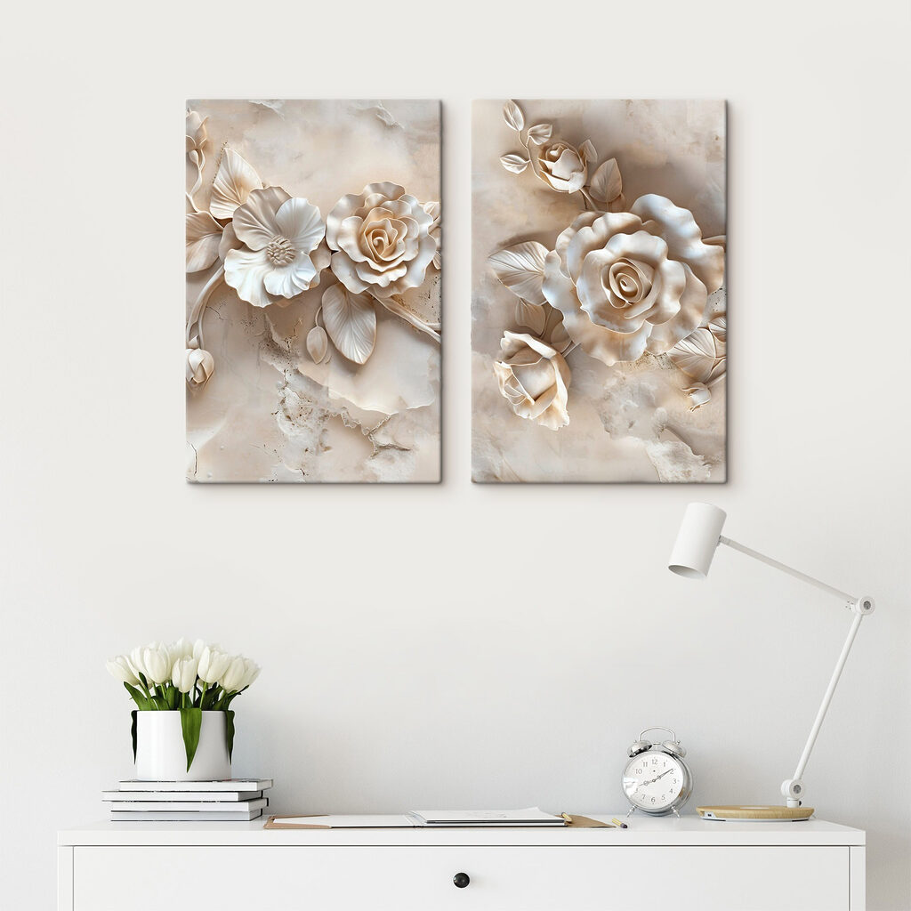 Impression sur toile modulaire Collage de fleurs sur une surface en marbre (UGS : m30755)