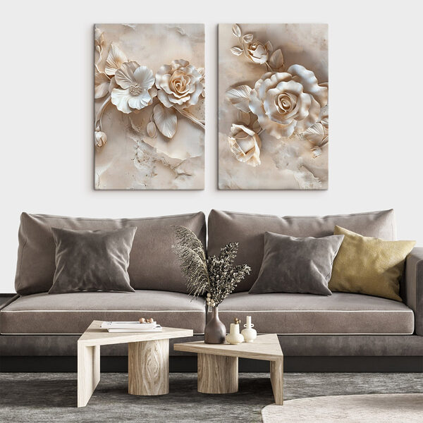 Impression sur toile modulaire Collage de fleurs sur une surface en marbre (UGS : m30755)
