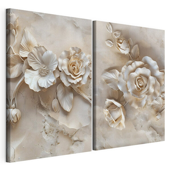 Collage de fleurs sur une surface en marbre Impression sur toile modulaire Collage de fleurs sur une surface en marbre