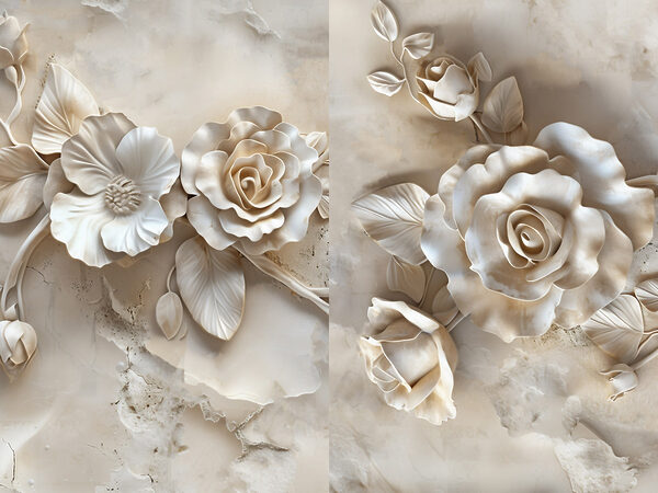 Impression sur toile modulaire Collage de fleurs sur une surface en marbre (UGS : m30755)
