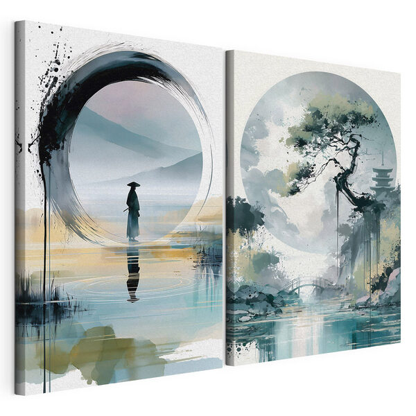 Tableau représentant un homme debout dans l'eau et un arbre Impression sur toile modulaire Tableau représentant un homme debout dans l'eau et un arbre