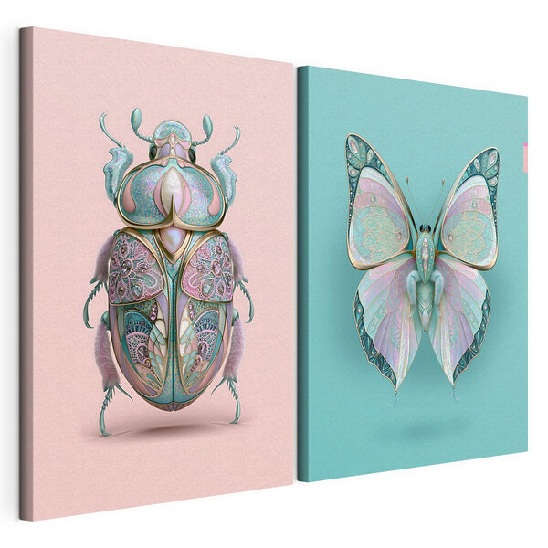 Des insectes colorés au charme artistique Impression sur toile modulaire Des insectes colorés au charme artistique