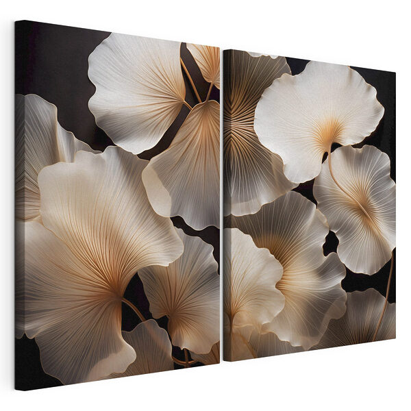Collage de feuilles blanches et marron Impression sur toile modulaire Collage de feuilles blanches et marron