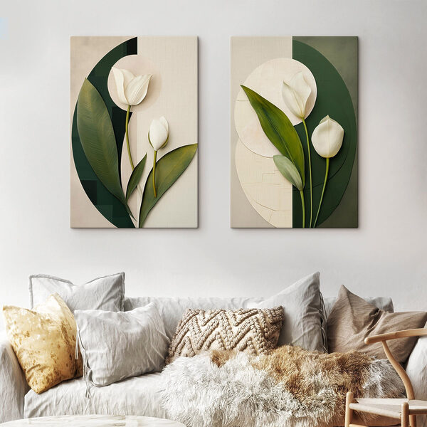 Collage of white flowers and green leaves Collage of white flowers and green leaves