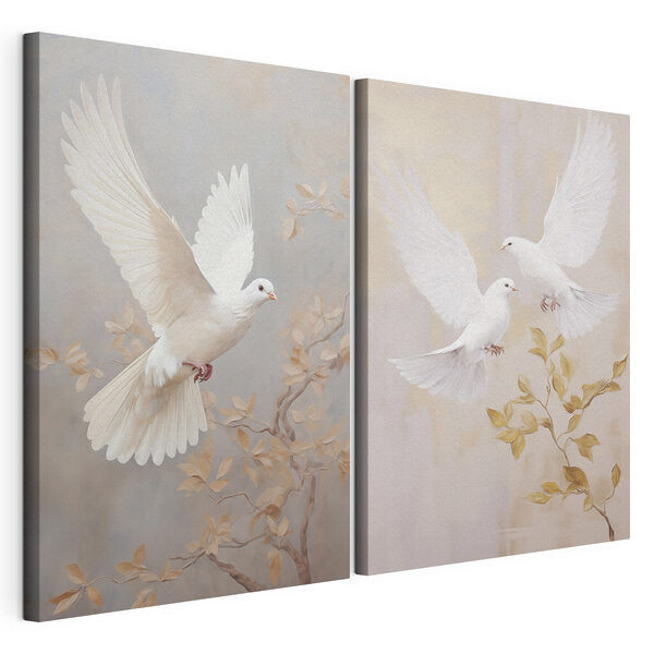 Collage représentant deux oiseaux blancs Impression sur toile modulaire Collage représentant deux oiseaux blancs