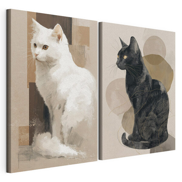 Impression sur toile modulaire Un chat blanc et un chat noir