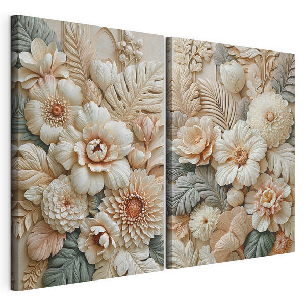 Impression sur toile modulaire Collage de fleurs et de feuilles
