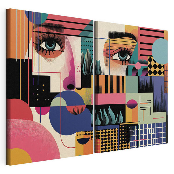 Impression sur toile modulaire Œuvre colorée représentant le visage d'une femme