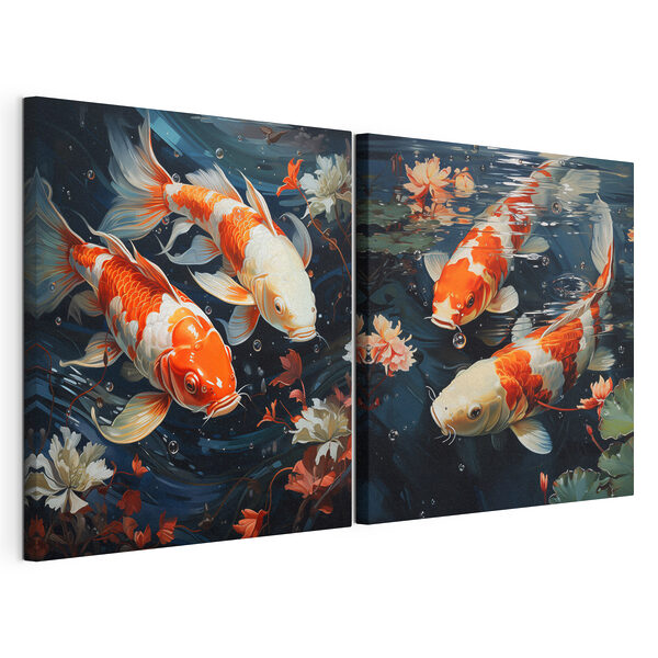 Collage représentant deux poissons nageant dans l'eau Impression sur toile modulaire Collage représentant deux poissons nageant dans l'eau