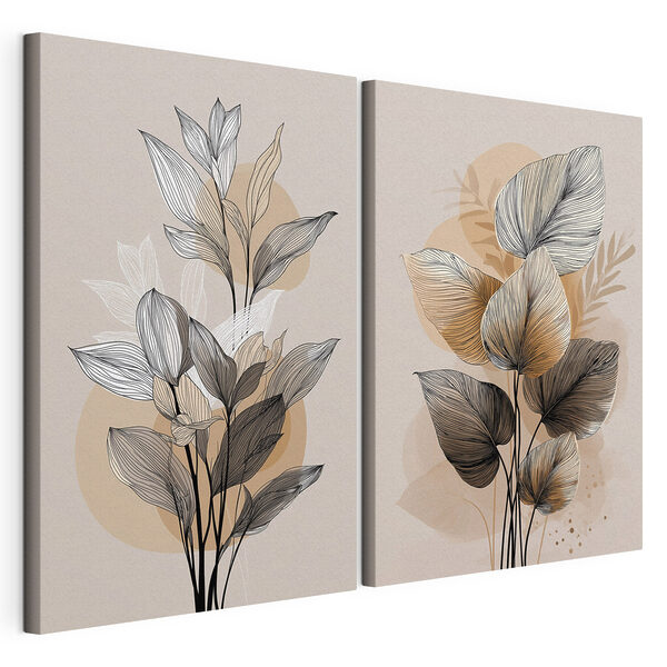 - Un motif botanique raffiné réalisé au trait Impression sur toile modulaire - Un motif botanique raffiné réalisé au trait