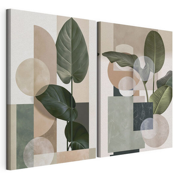 Impression sur toile modulaire - Des formes organiques dans une palette de couleurs harmonieuse