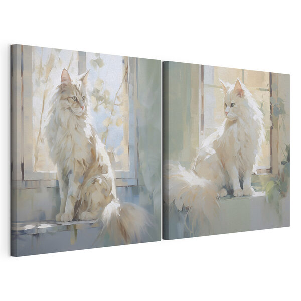 Impression sur toile modulaire Chat assis sur le rebord d'une fenêtre