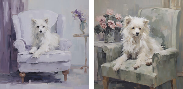 Painting of a dog sitting on a chair Painting of a dog sitting on a chair