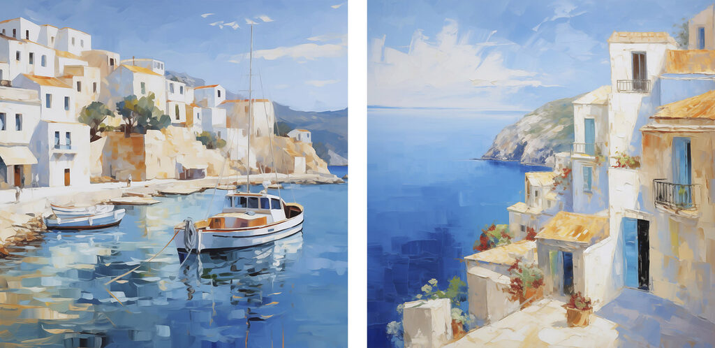 Painting of a boat in the water Painting of a boat in the water
