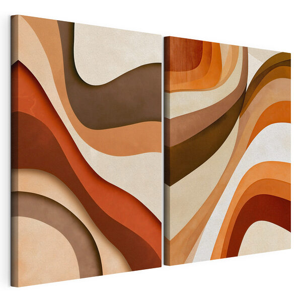 Impression sur toile modulaire Des courbes fluides dans des tons chauds de terre