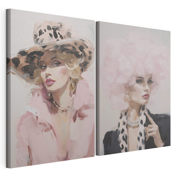 Collage représentant une femme portant un chapeau rose Impression sur toile modulaire Collage représentant une femme portant un chapeau rose