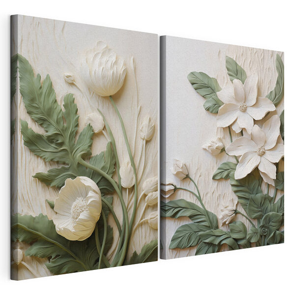 Impression sur toile modulaire Des motifs floraux élégants aux teintes douces