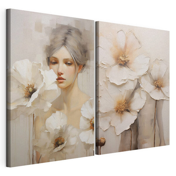 Tableau représentant une femme avec des fleurs blanches Impression sur toile modulaire Tableau représentant une femme avec des fleurs blanches