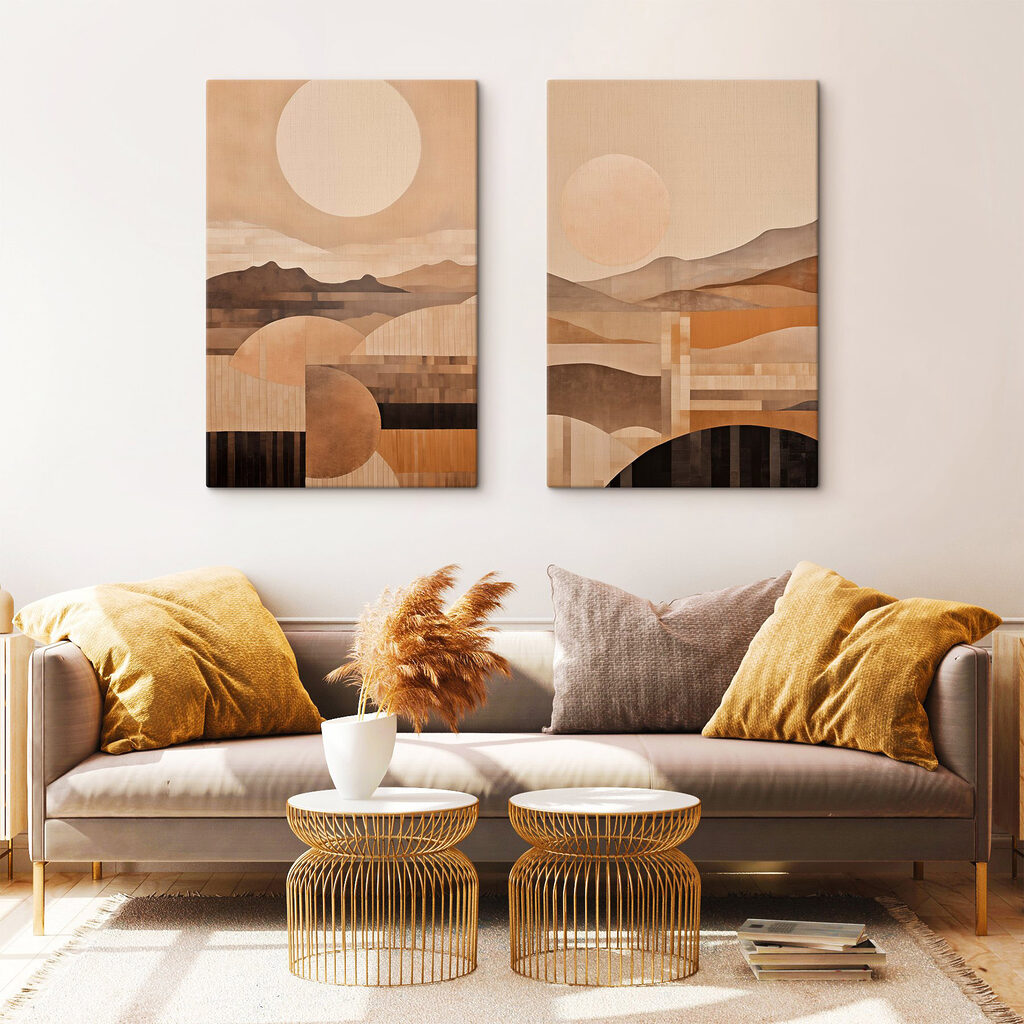 Painting of hills and sun Painting of hills and sun
