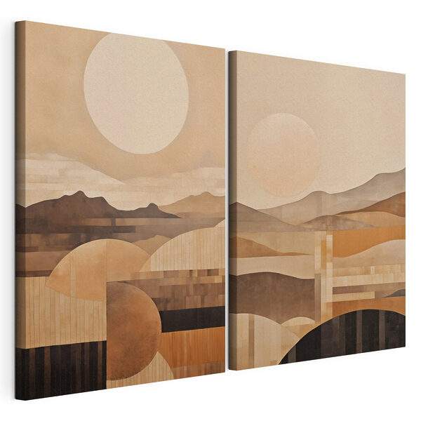 Peinture représentant des collines et le soleil Impression sur toile modulaire Peinture représentant des collines et le soleil