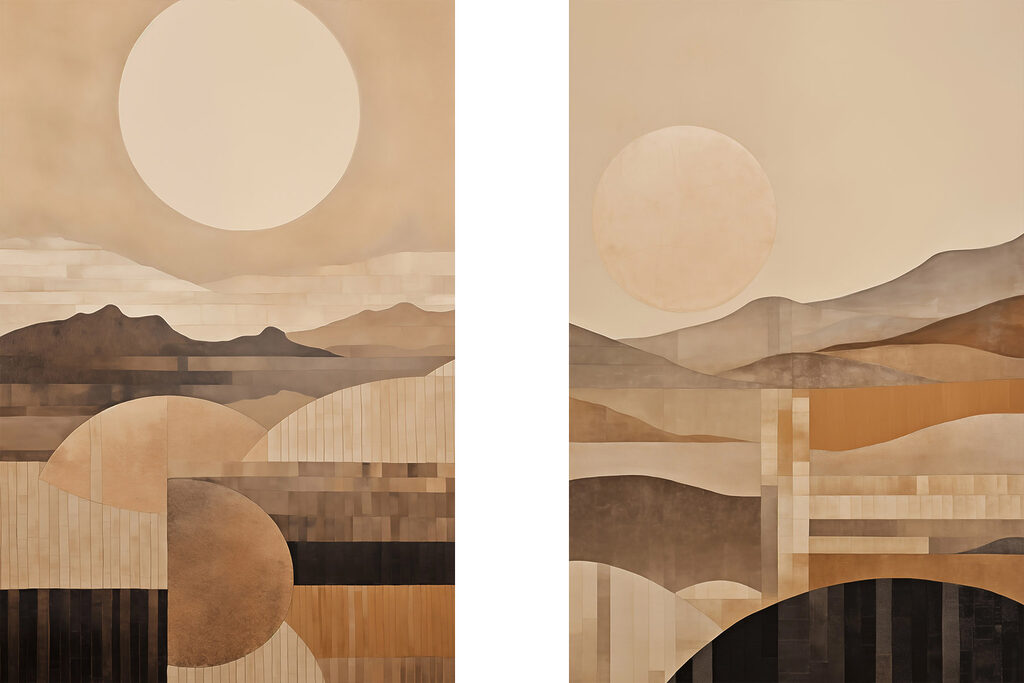 Painting of hills and sun Painting of hills and sun