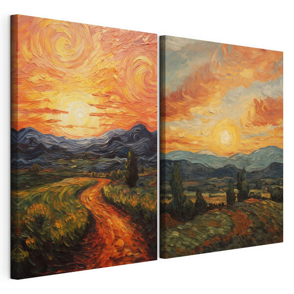 Peinture représentant une route et des montagnes Impression sur toile modulaire Peinture représentant une route et des montagnes
