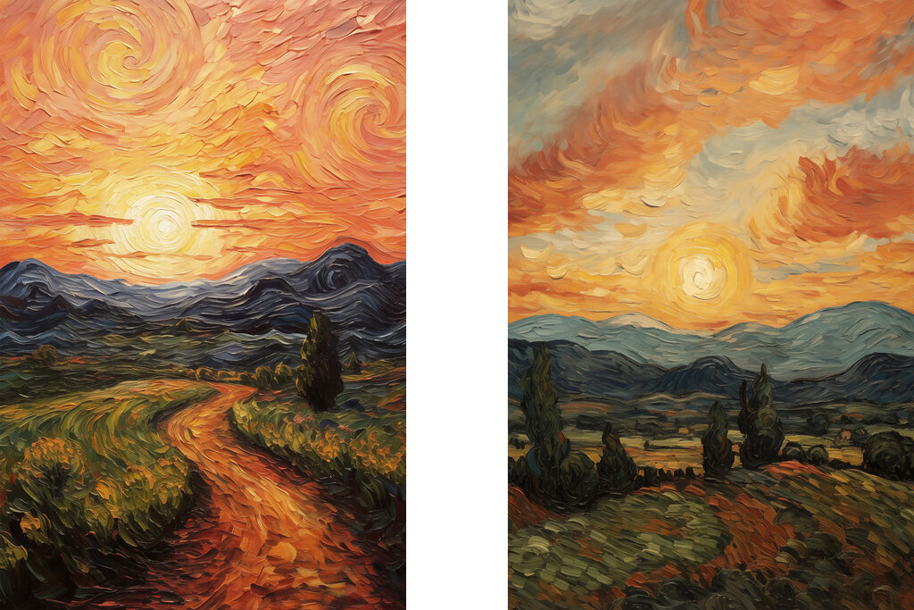 Painting of a road and mountains Painting of a road and mountains